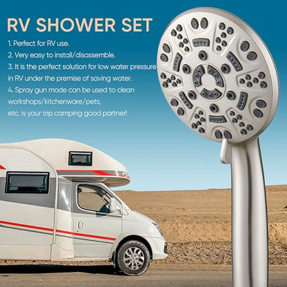 Cobbe 8-Setting Handheld Shower Head, Water-Saving Design, Brushed Nickel | Trickle Pause Mode, 5ft Stainless Steel Hose, Brass Swivel Bracket, Tool-Free Installation - color: Brushed Nickel