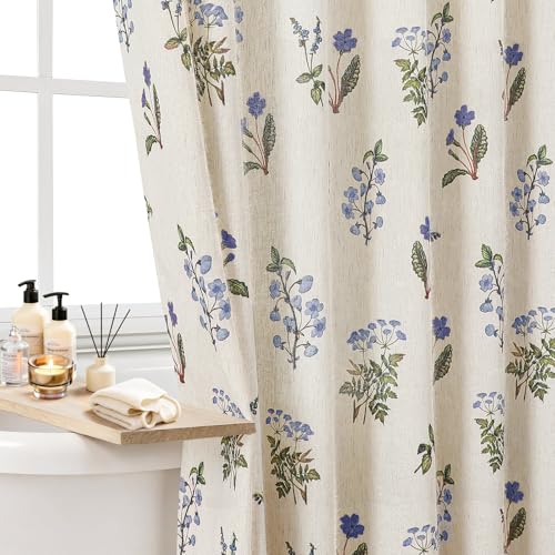 Colorful Star Farmhouse Blue Floral Linen Shower Curtain, 72" W x 72" L | Vintage Boho Shower Curtain for Bathroom, French Country Pattern Waterproof Bathroom Curtains with 12 Clear Hooks - color: Blue, size: 72"W x 72"L (Pack of 1)