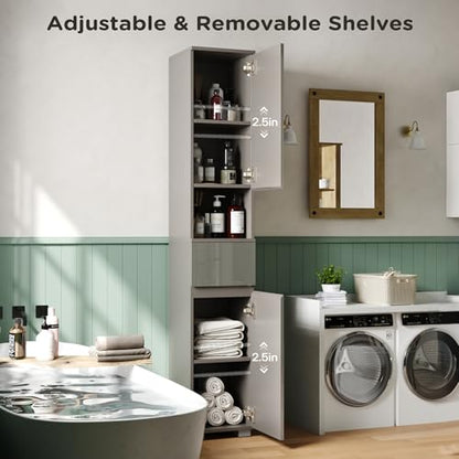 MHOM High Glossy Slim Bathroom Cabinet. 66.9" Tall Storage Cabinet with Drawer and Adjustable Shelves, Narrow Linen Cabinet for Bathroom, Laundry, and Living Room, Grey - color: Grey
