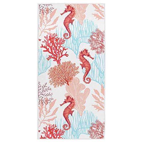 Naanle Sea Coral Sea Horse Floral Soft Absorbent Large Home Hand Towel, 16" x 30" Guest Towel Decor for Kitchen, Bathroom, Hotel, Gym and Spa - color: Sea Horse