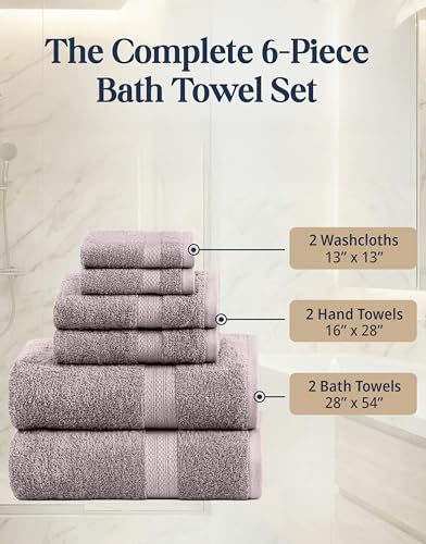 LANE LINEN Towel Set Quick Dry 100% Cotton 6 Piece Soft - Platinum | Cotton Bath Towel Set - Ring-Spun Durability, Ring-Spun Cotton, Terry Weave Comfort, Long-Lasting Comfort, Hotel-Style Look - color: 05: Platinum