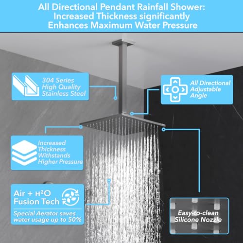 VANFOXLE Rain Shower System Brushed Nickel Shower Faucet Set, High Pressure | Push Button Diverter,16 Inch Ceiling Mount Rain Head Increased Thick, 6 Inch Side Head, 2-in-1 Handheld Sprayer - color: Brushed Nickel, style: 10"+6" Head