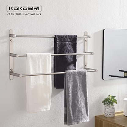 KOKOSIRI Bath Towel Bars Stainless Steel Bathroom 3-Tiers Ladder Towel Rack Wall Mount Towels Shelves, Brushed Nickel, B5002BR-L24 - color: Brushed, size: 24-Inch