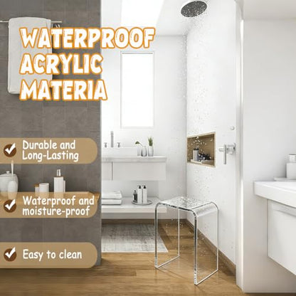 Acrylic Shower Stool for Inside Shower, Clear Bathroom Bench, Non-Slip Waterproof Bath Seat for Shaving Legs & Spa, Supports up to 330 lbs