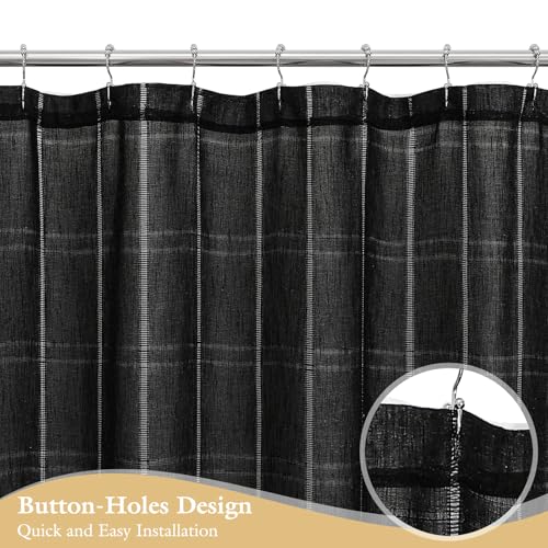 Extra Long Linen Farmhouse Shower Curtain with Tassel, Modern Boho French Country Chic Bathroom Shower Curtain Set with PEVA Liner, Cotton Luxury Fabric Shower Curtain 72x84 - Black - color: Black, size: 72"W x 84"L (Pack of 1)