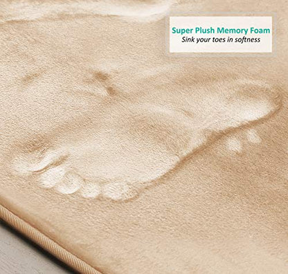 Clara Clark 3 Piece Bathroom Rugs Bath Mat Set, Velvet Memory Foam Bath Mats for Bathroom - Non-Slip, PVC Backing Bath Rugs, Washable - Dries Quickly, Beige - color: Cream