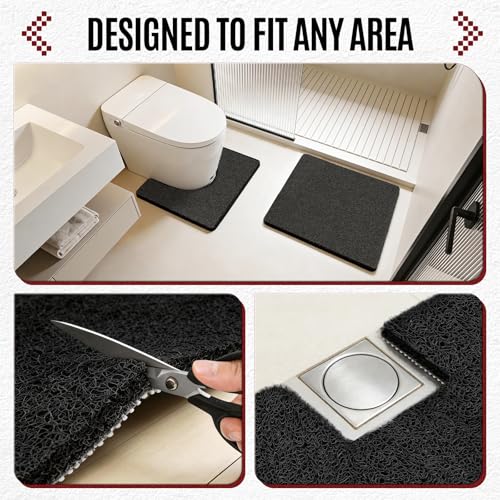 24 * 24in Shower Mat Bathtub Mat Non Slip | Bathmats Non Slip, Quick Drying Foot Scrubber Loofah Mats for Inside Shower, Tub, Bathroom, Home, Black - color: Black, size: 24" x 24" (Square)