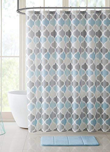 Blue Fabric Shower Curtain Modern Geometrical Blue Gray for Bathroom 72x72 | Elegant Boho Luxury Hotel Modern Muted Tones of Blue and Grey White Moroccan Trellis Cloth Farmhouse Design for men and women - color: Grey / Blue
