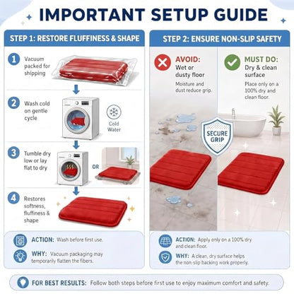 Bathroom Rugs Set 3 Piece, Memory Foam Bath Rugs, Non Slip Washable Bathroom Rug Set, Extra Soft Absorbent Bath Mats with U-Shaped Toilet Rug, Red - color: Red