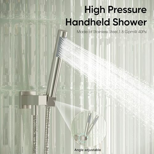 Esnbia Shower System with Tub Spout, Wall Mounted Bathtub Shower Faucet Set, 10 Inch Rain Shower Head and Handheld Shower Head Set, High Pressure Tub Shower Kit with Shower Valve, Brushed Nickel - color: Brushed Nickel