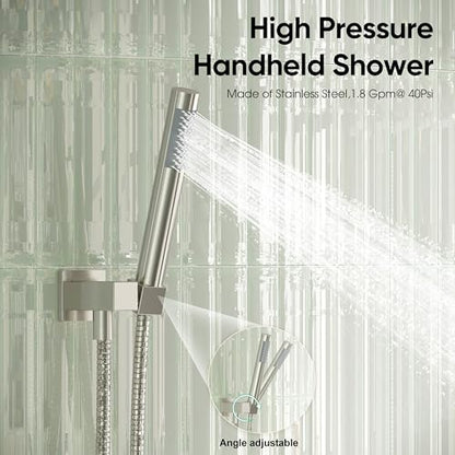 Esnbia Shower System with Tub Spout, Wall Mounted Bathtub Shower Faucet Set, 10 Inch Rain Shower Head and Handheld Shower Head Set, High Pressure Tub Shower Kit with Shower Valve, Brushed Nickel - color: Brushed Nickel