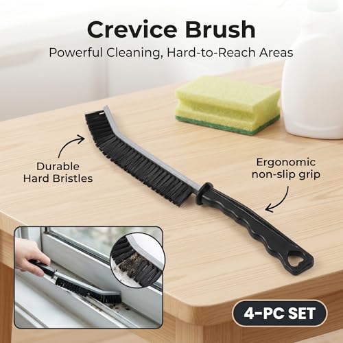 4 Pcs Multi-Purpose Hard Bristle Crevice Cleaning Brush Small Deep Gap Cleaning Tools Scrub Brushes Household Use Versatile Thin Grout Brush for Kitchen Window Tile Bathroom Shower Corner Toilet Black