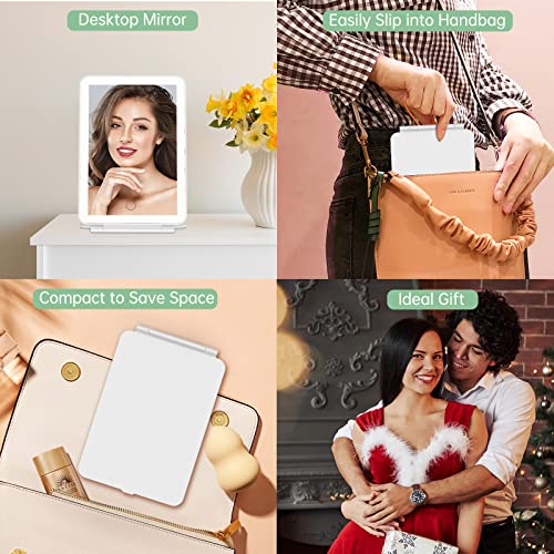 FUNTOUCH Rechargeable Portable Makeup Mirror with 72 LED Lights 1X/5X | Travel Lighted 1X/5X Magnification, 3 Color Lighting,Dimmable Touch Screen, Tabletop Folding Cosmetic Lights - color: Bright White