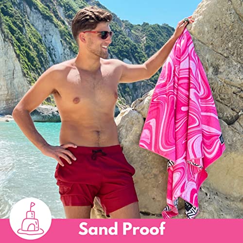 Microfiber Beach Towel - Quick Dry, Sand Free and Oversized 71x35 | Super absorbent, lightweight, swimming, gym, extra large, pool, cruise, camping, yoga, travel, compact, carry bag, vacation - color: Bahamas