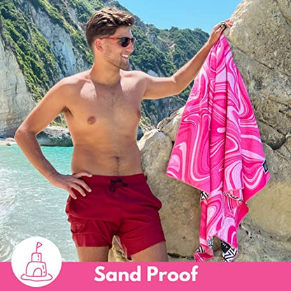 Microfiber Beach Towel - Quick Dry, Sand Free and Oversized 71x35 | Super absorbent, lightweight, swimming, gym, extra large, pool, cruise, camping, yoga, travel, compact, carry bag, vacation - color: Bahamas