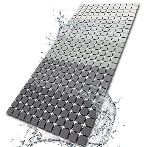 BEMISO Shower Mat Non Slip Bathtub Mat 33.4 x 15.7 Inch Large Size | Suction Cups,Drain Holes,Easy Dry,Easy to Cut - color: Gradient Grey, size: 33.4 x 15.7 inches