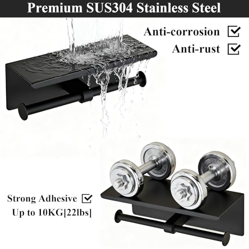 Toilet Paper Holder, NEWRAIN Double Bathroom Toilet Paper Roll Holder with Shelf, Stainless Steel Wall Mounted RV Tissue Roll Holder, Matte Black Commercial Farmhouse Toilet Paper Dispenser - color: Matte Black, style: Double