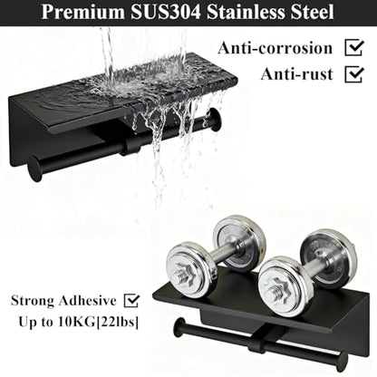 Toilet Paper Holder, NEWRAIN Double Bathroom Toilet Paper Roll Holder with Shelf, Stainless Steel Wall Mounted RV Tissue Roll Holder, Matte Black Commercial Farmhouse Toilet Paper Dispenser - color: Matte Black, style: Double
