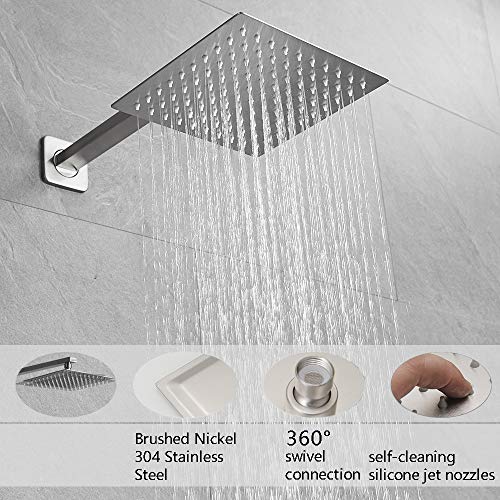 Shower Faucet Set Brushed Nickel, Single Function Shower Trim Kit with Rough-in Valve, Square Rain Shower Head System Included Extra Long Shower Arm for Bathroom - color: Brushed Nickel, style: Shower Faucet