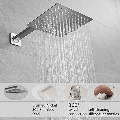 Shower Faucet Set Brushed Nickel, Single Function Shower Trim Kit with Rough-in Valve, Square Rain Shower Head System Included Extra Long Shower Arm for Bathroom - color: Brushed Nickel, style: Shower Faucet