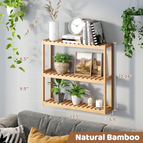Bamboo Organizer Rack - Adjustable 3-Tier Storage Shelf, Wall Mounted or Over The Toilet, Living Room, Kitchen (Natural) - color: Natural