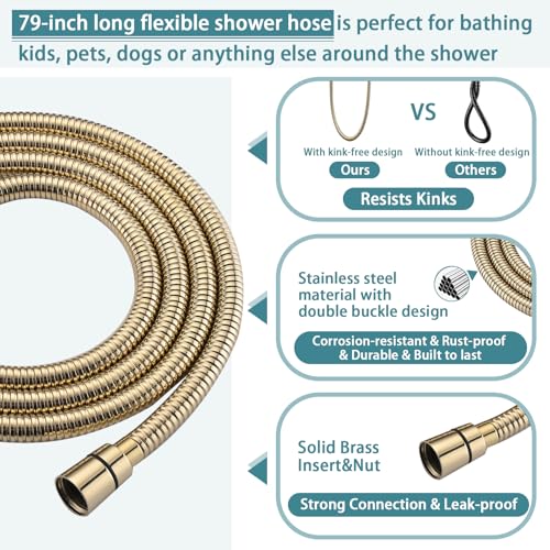 Hand Shower with Slide Bar, High Pressure 10 Setting Handheld Shower Head, Adjustable Height 24" Slide Bar, Wall Supply Elbow and 6.6ft Extra Long Shower Hose - Gold - color: Zirconium Gold