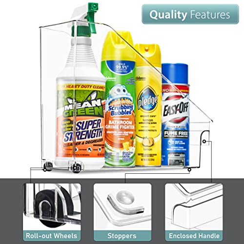 Sorbus Roll Out Bottle Organization Bins - Pantry Under Sink Organizer with Wheels & Handles, Clear Plastic Organizing Containers for Bottles & Cleaning Supplies - Kitchen Cabinet Laundry Room Storage - style: Slant