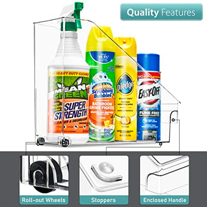 Sorbus Roll Out Bottle Organization Bins - Pantry Under Sink Organizer with Wheels & Handles, Clear Plastic Organizing Containers for Bottles & Cleaning Supplies - Kitchen Cabinet Laundry Room Storage - style: Slant