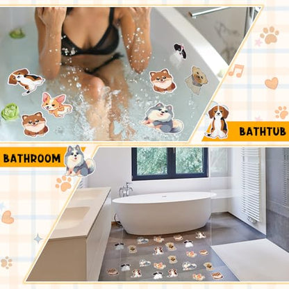 Yaomiao 24 Pcs Dog Bathtub Non Slip Stickers Bathroom Tubs Anti Slip Decal | Shiny, Sparkle, Glitter, Peva, 4.53inch, Easy Apply, Scraper, No Residue, for Shower Stairs Floor, Safety, Cute, Grip - style: Dog