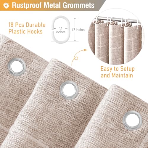 BTTN 108x72 Boho Farmhouse Linen Heavy Duty Shower Curtain Set, Tan/Taupe | Extra Wide Size, 330GSM Linen Blend, 3-side Tassels, Waterproof Fabric, 18 Plastic Hooks, Rustic Bohemian, Machine Washable - color: Taupe, size: 108"W x 72"L (Pack of 1)