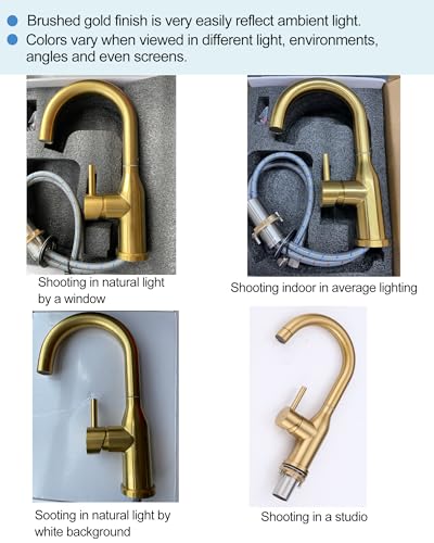 WOWOW Brushed Gold Bar Sink Faucet Single Hole Bar Faucet 1 Handle Small Kithcen Faucet for Wet Bar and RV Sink - color: Brushed Gold