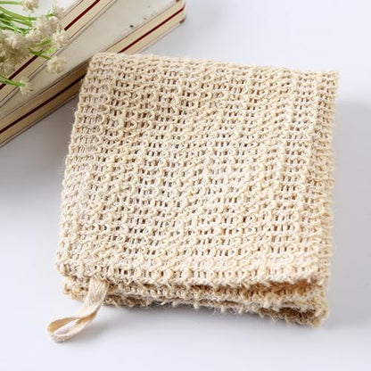 2 Pack Cotton Linen Body Exfoliating Washcloths, 25 x 25cm Bath Body Scrub Foaming Square Towel Cloth.