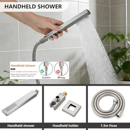 Midanya Shower System with Tub Spout,Bathtub Shower Faucet Set with Square Rainfall Head and Handheld Sprayer Wall Mount Tub Faucet Set with Valve and Trim Kit,16 Inch Brushed Nickel - color: Brushed Nickel, size: 16 Inch