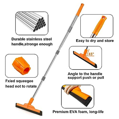 Heavy-Duty Floor Squeegee, 62" Adjustable Handle, EVA Foam Blade, Ideal for Concrete, Garage, Patio & More