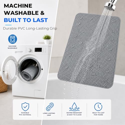 Bath Bliss Cushioned Foam Bath Mat Non Slip Bathtub Mat with 58 Suction Cups Dark Grey Color 17x36 | Machine Washable | Quick Drain Safety - color: Dark Grey