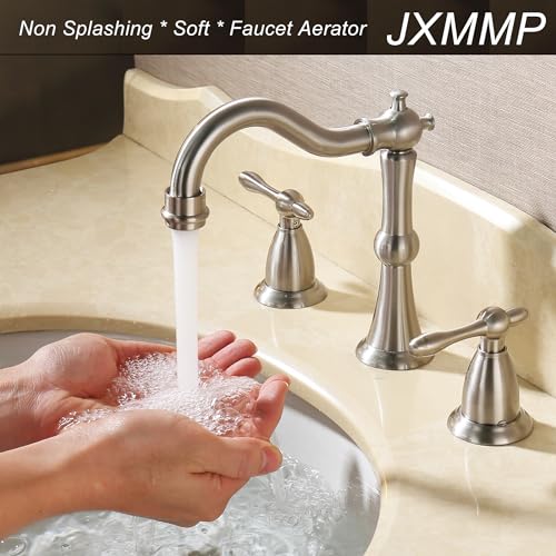 Brushed Nickel 3 Hole Bathroom Faucet, Widespread Antique Bathroom Sink Faucet with Pop Up Drain and cUPC Supply Hose, Modern 2 Handle Modern Brushed Sink Faucet Bathroom JXM3073BN - color: Brushed Nickel
