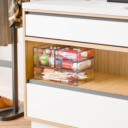 4 Pack Clear Stackable Storage Drawers,Acrylic Drawer Organizer for Medicine,Palettes,Hair Accessories and Makeup Organizer,Plastic Drawers for Cabinet,Office,Desk,Bathroom Storage Containers - style: 4 PACK