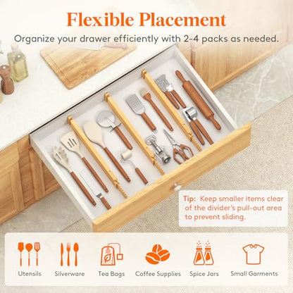 Lifewit 2.36" Kitchen Drawer Dividers, Adjustable Bamboo Drawer Organizers | 5 Pack 14.2"-22" Expandable Drawer Separator for Clothes, Utensils, Dresser, Cabinet, Closet, Nursery Organization & Storage