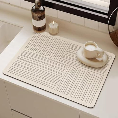 Diatomaceous Earth Kitchen Mat, Fast Absorbent Dish Drainer Pad with Non-Slip Rubber Backing for Countertop, Sink, Bathroom and Pet Feeding, Quick-Dry Water(A)