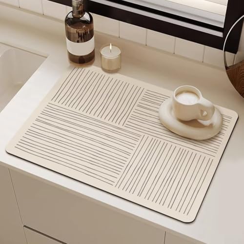 Diatomaceous Earth Kitchen Mat, Fast Absorbent Dish Drainer Pad with Non-Slip Rubber Backing for Countertop, Sink, Bathroom and Pet Feeding, Quick-Dry Water(A)