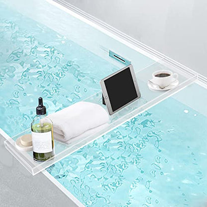 Bathtub Tray Caddy Acrylic Bath Tray, Wine Glass Book Holder Bath Tub Table Caddy, Clear Acrylic Shower Caddy for Home Organizer Shelf Luxury Most Baths
