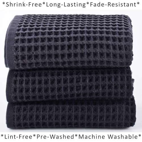 PÜSKÜL Natural 100% Turkish Cotton Waffle Kitchen and Hand Towels, 3-Piece | Dark Gray, 32x16" Large, Premium 3D Honeycomb Weave Soft Absorbent Quick-Dry Lint-Free Dish Towel, Oeko-Tex Made in Turkey - color: Anthracite Dark Gray, size: Kitchen & Hand Tow