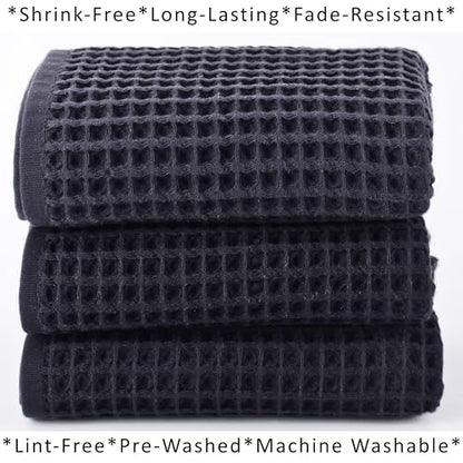 PÜSKÜL Natural 100% Turkish Cotton Waffle Kitchen and Hand Towels, 3-Piece | Dark Gray, 32x16" Large, Premium 3D Honeycomb Weave Soft Absorbent Quick-Dry Lint-Free Dish Towel, Oeko-Tex Made in Turkey - color: Anthracite Dark Gray, size: Kitchen & Hand Tow