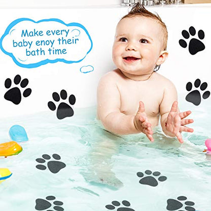 Mudder 20 Pcs Non Slip Bathtub Sticker Cute Anti Slip Shower Sticker Adhesive Black Grey Pink Paw Decal Safety Traction Grip Treads Appliques for Bathtub Pool Boat Stair Shower Floor (Black) - color: Black