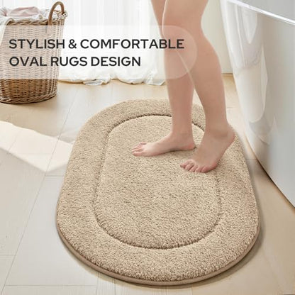 HOMEIDEAS Bathroom Rugs Sets 2 Piece, Soft Bathroom Mats and Absorbent Microfiber Machine Washable Bath Mats for Shower Room, Bathtub, Kitchen (20" x 32" + 16" x 24", Beige) - color: Beige