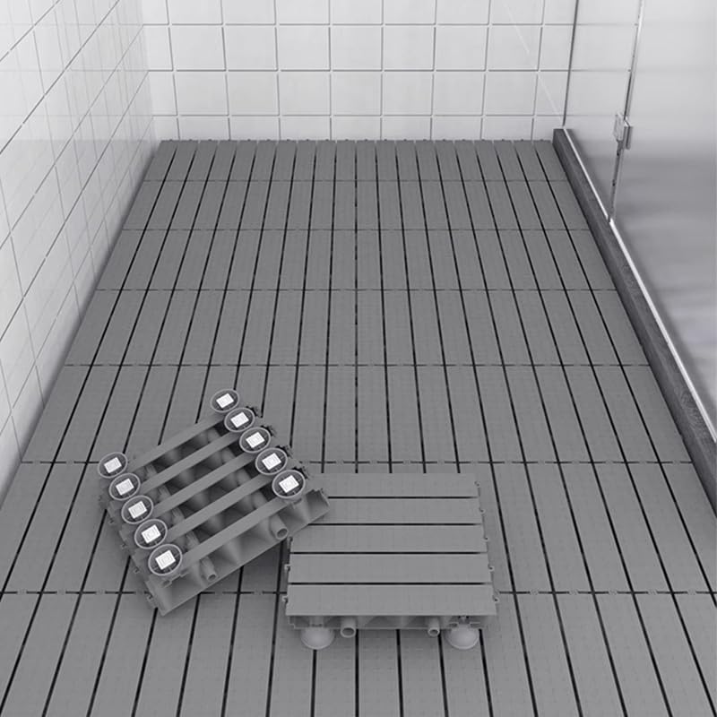 6 pcs Raised Shower Mat Bathtub Non Slip Square Bath Mat Stand Up, Plastic Interlocking Deck Tiles for Inside, Portable Bathroom Floor Shower Textured Surface (Gray 9.6x9.6x2.4 in) - color: Gray 9.6x9.6x2.4 in