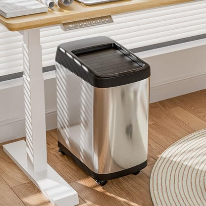 ELLO&ALLO 13 Gallon Kitchen Trash Can with Roll Up Lid, Automatic Touchless Motion Sensor Rectangular Trash Can with Wheels, Brushed Stainless Steel Finish