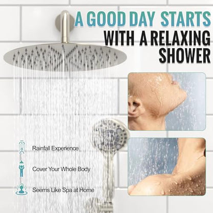 SR SUN RISE Shower Faucet - 12 Inch Multifunctional High Pressure Shower Head System with Handheld Shower Head Fixtures - Valve Included - Brushed Nickel - color: Brushed Nickel, size: 12 Inch