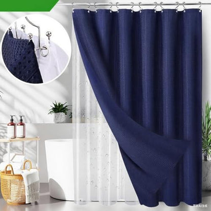 25 PCS Navyblue Bathroom Accessories Set丨Shower Curtain Bathroom Accessory | All-in-One Kit with Shower Curtain,rug,Trash Can,Toothbrush Holder,Toilet BrushSoap Dispenser,Toothbrush Cup,etc for Home - color: Navy Blue