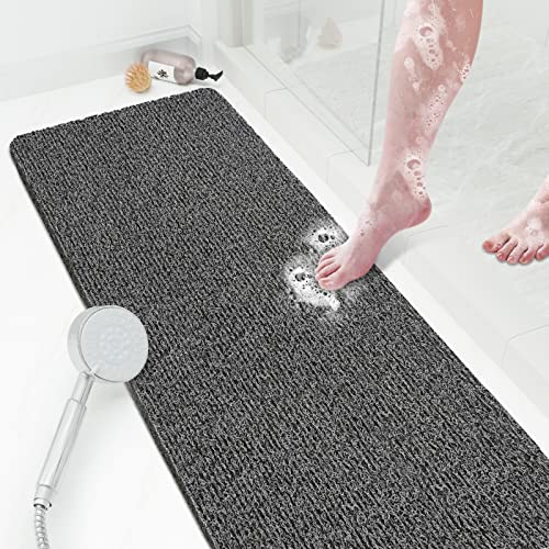 SoftDuo Shower Mat Bathtub Mat Non-Slip Soft Tub Mat | 47x16 inch,PVC Loofah Bath Mat with Drain for Tub and Bathroom,Quick Drying,Black - color: Black, size: 47" x 16" (Rectangular)